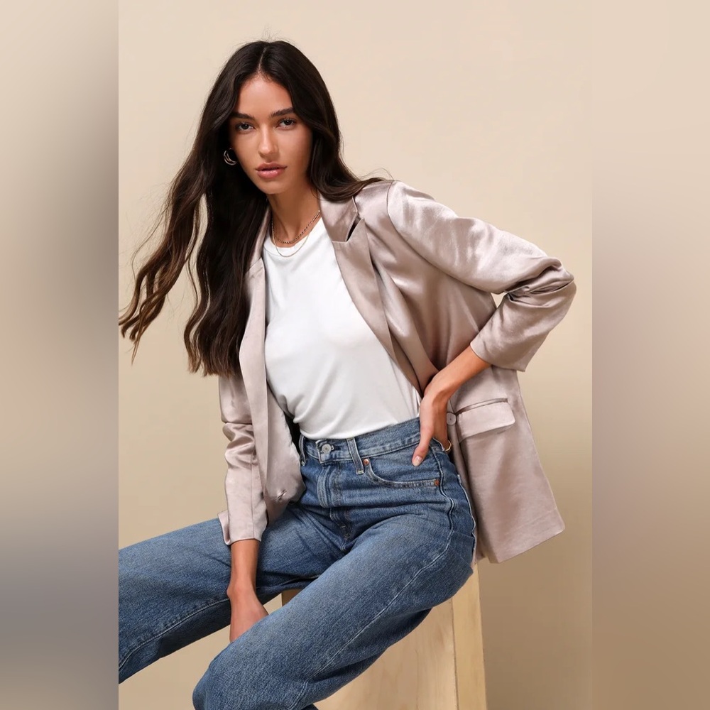 Lulu's Taupe Satin Oversized Blazer - NWT, very oversized
